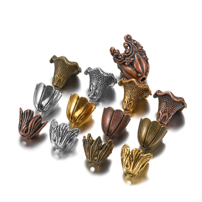 Gold Alloy Hollow Flower Bead Caps, 2 Pcs