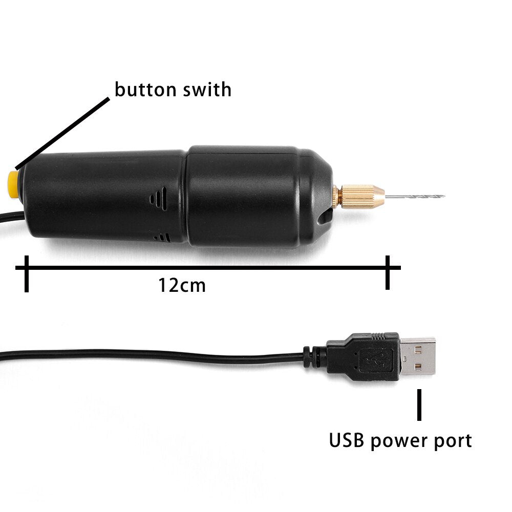 Portable 5V Mini Handheld Electric Drill Set with USB Cable & 3 Bits