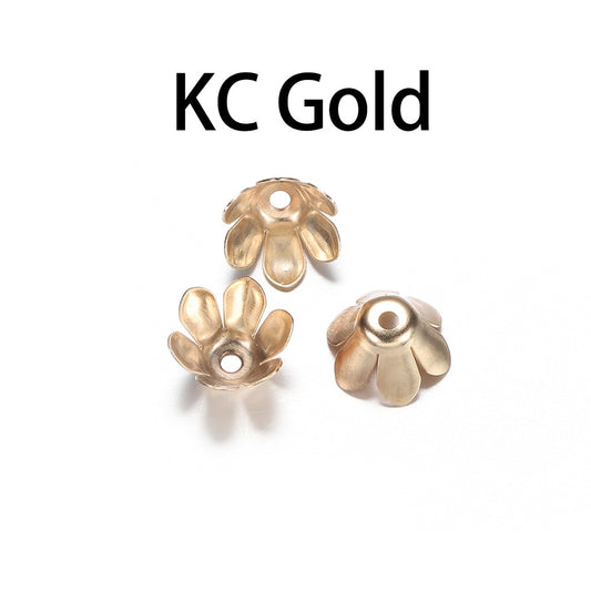 Gold Bronze 6-Leaf Flower Bead Caps, 50pcs