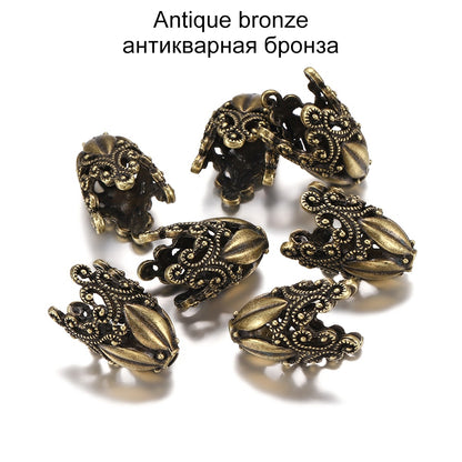 Gold Alloy Hollow Flower Bead Caps, 2 Pcs