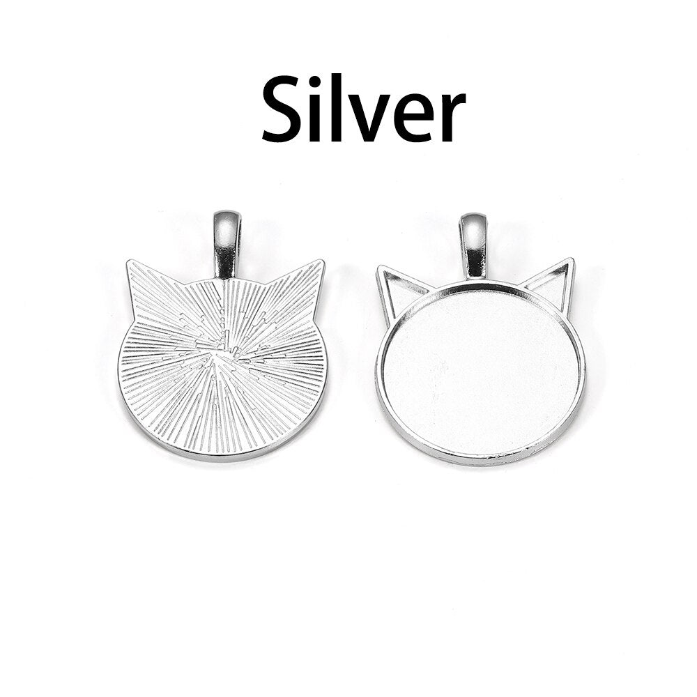 5pcs 25mm Cat Pattern Pendant Cabochon Base