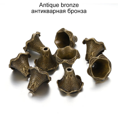 Gold Alloy Hollow Flower Bead Caps, 2 Pcs