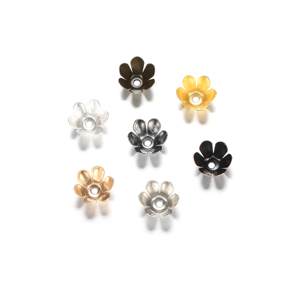 Gold Bronze 6-Leaf Flower Bead Caps, 50pcs