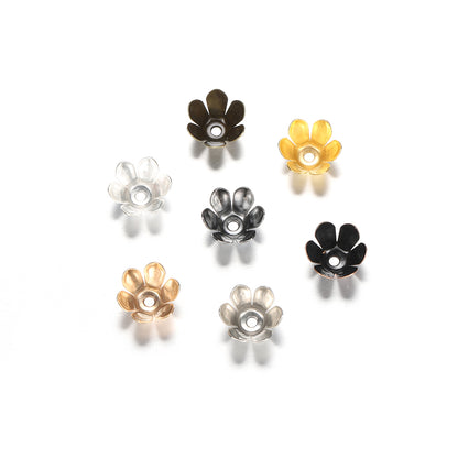 Gold Bronze 6-Leaf Flower Bead Caps, 50pcs