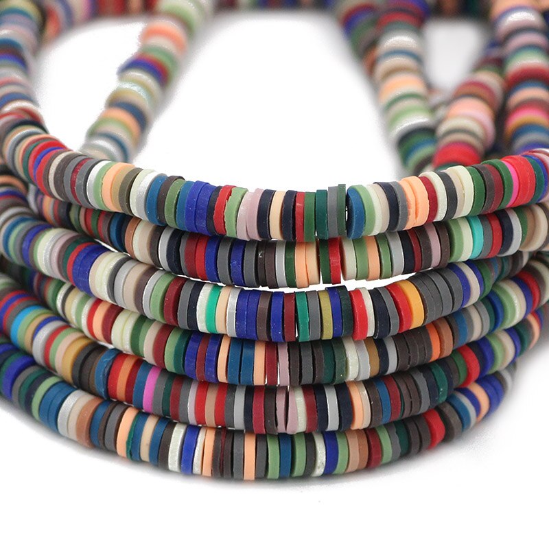 6mm Mixed Color Flat Round Polymer Clay Beads
