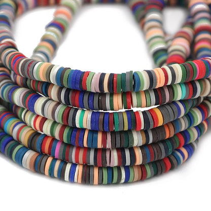 6mm Mixed Color Flat Round Polymer Clay Beads