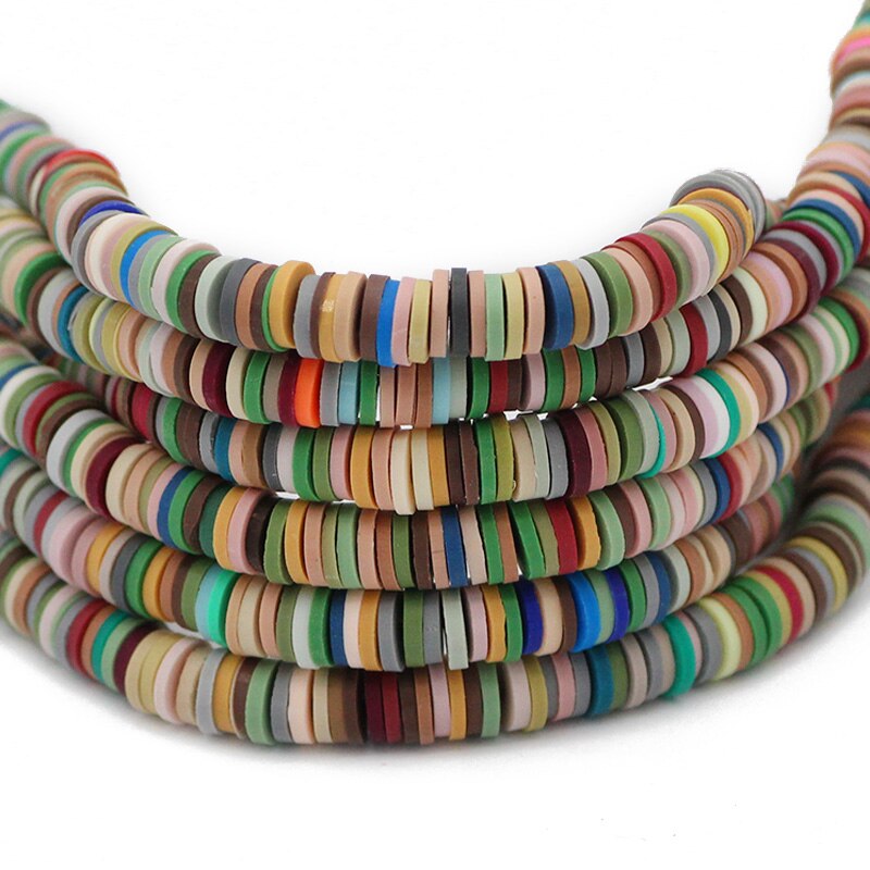 6mm Mixed Color Flat Round Polymer Clay Beads
