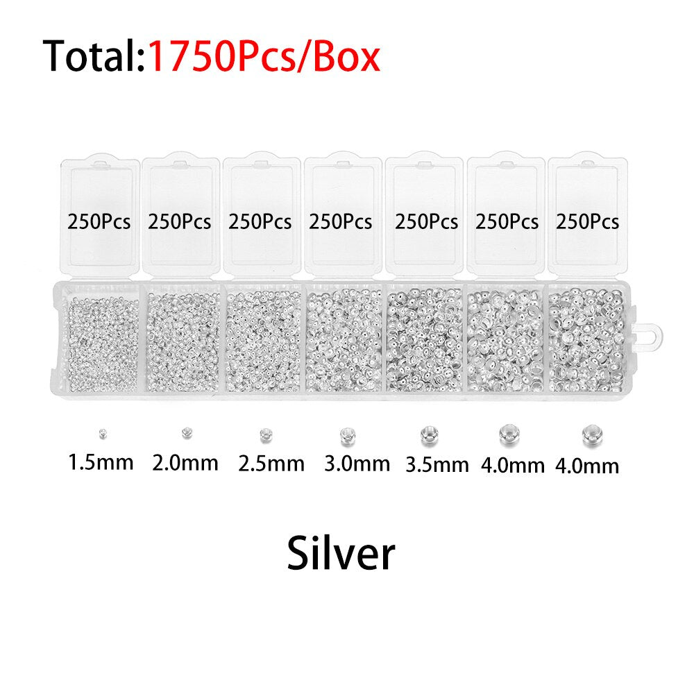 Mixed Color Crimp End Beads, 1750pcs