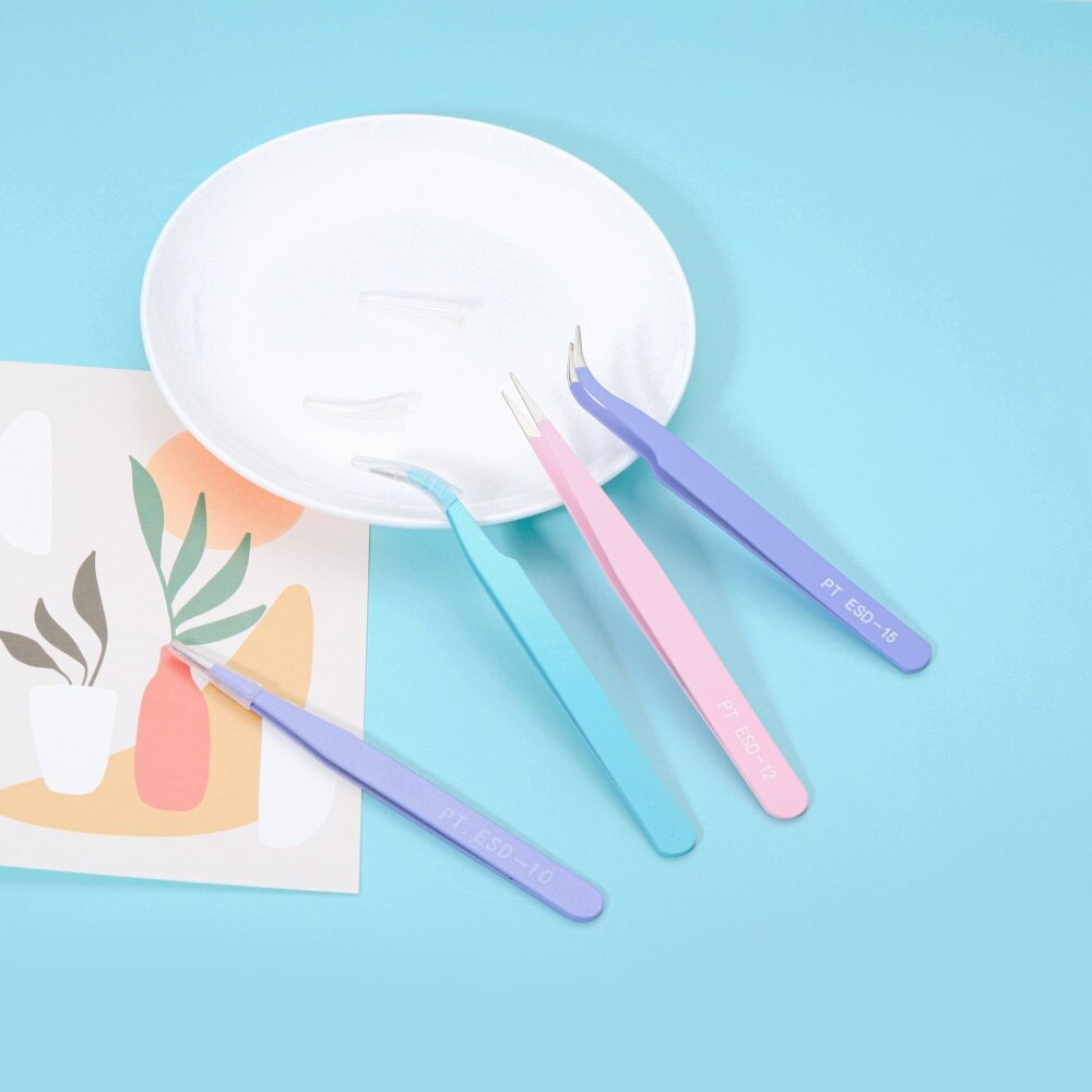 3-Color Bent Nose Tweezers, 1pc