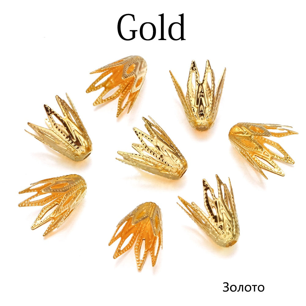 8x10mm Gold Filigree Cone Flower Bead Caps, 100pcs