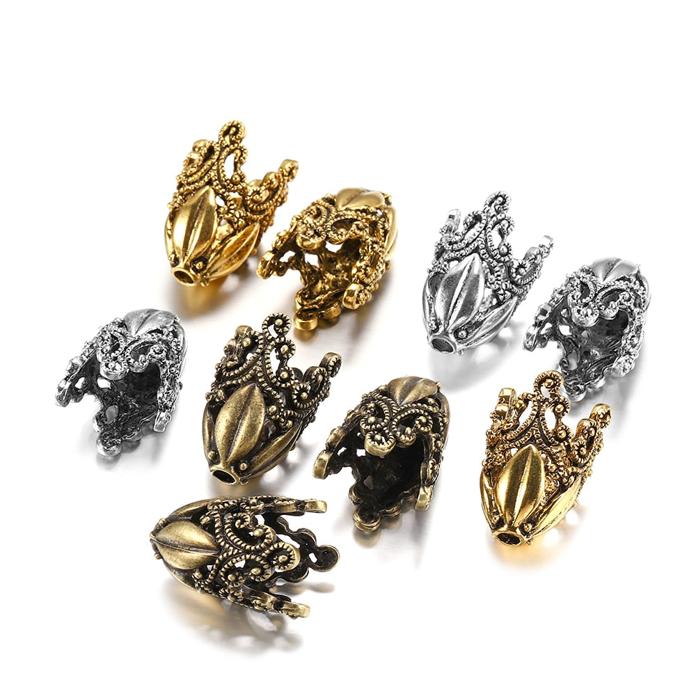Gold Alloy Hollow Flower Bead Caps, 2 Pcs