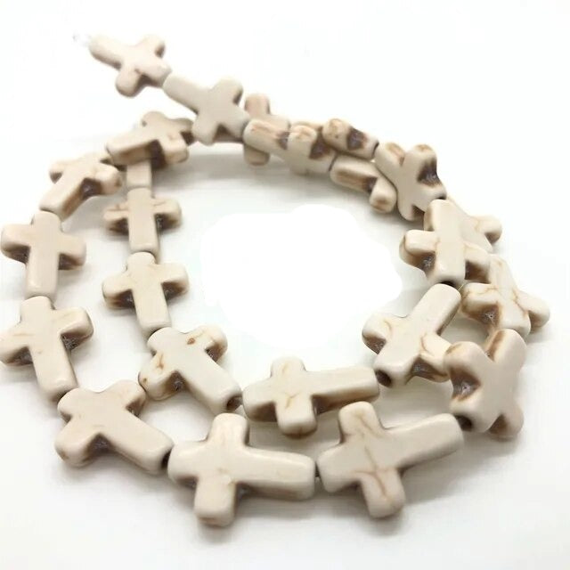 Perles croisées en howlite blanche, 12x16 mm
