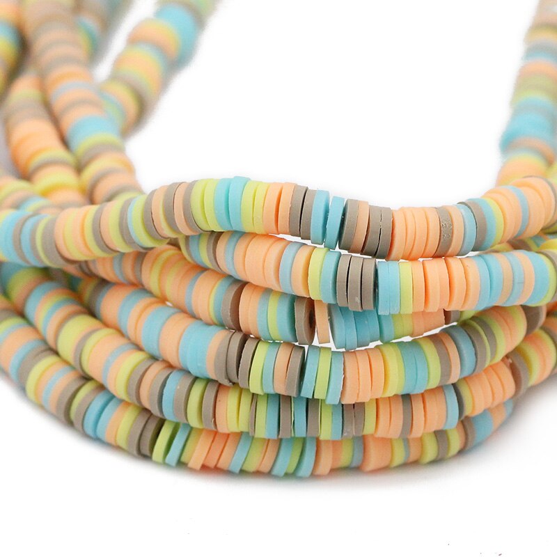 6mm Mixed Color Flat Round Polymer Clay Beads