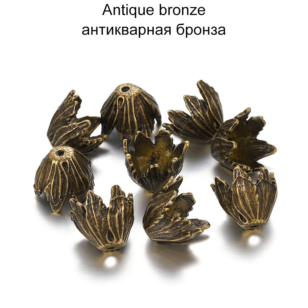 Gold Alloy Hollow Flower Bead Caps, 2 Pcs
