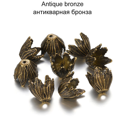 Gold Alloy Hollow Flower Bead Caps, 2 Pcs