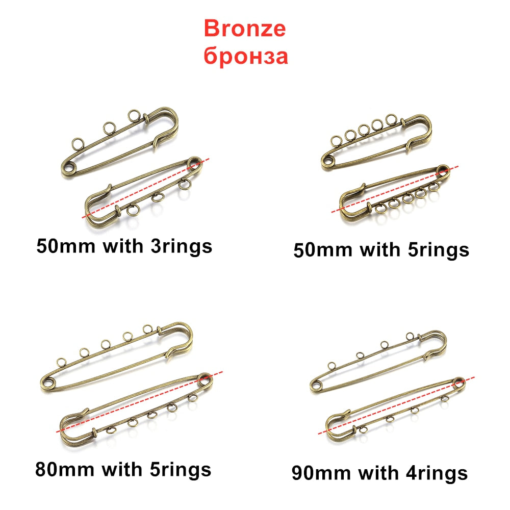 10pcs Safety Pins Brooch Blank Base, 50-90mm
