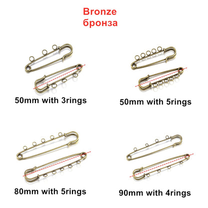 10pcs Safety Pins Brooch Blank Base, 50-90mm