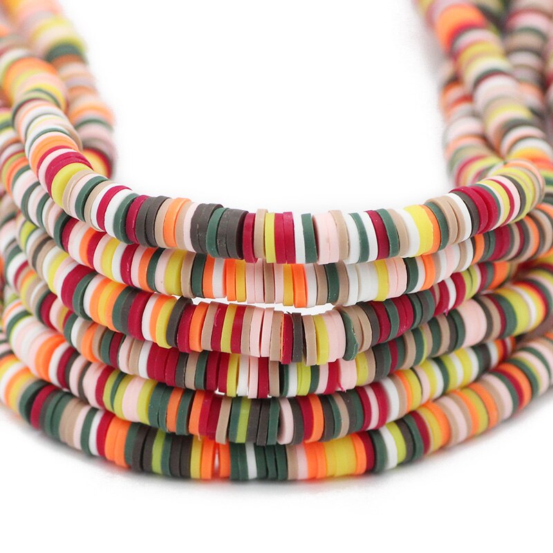 6mm Mixed Color Flat Round Polymer Clay Beads