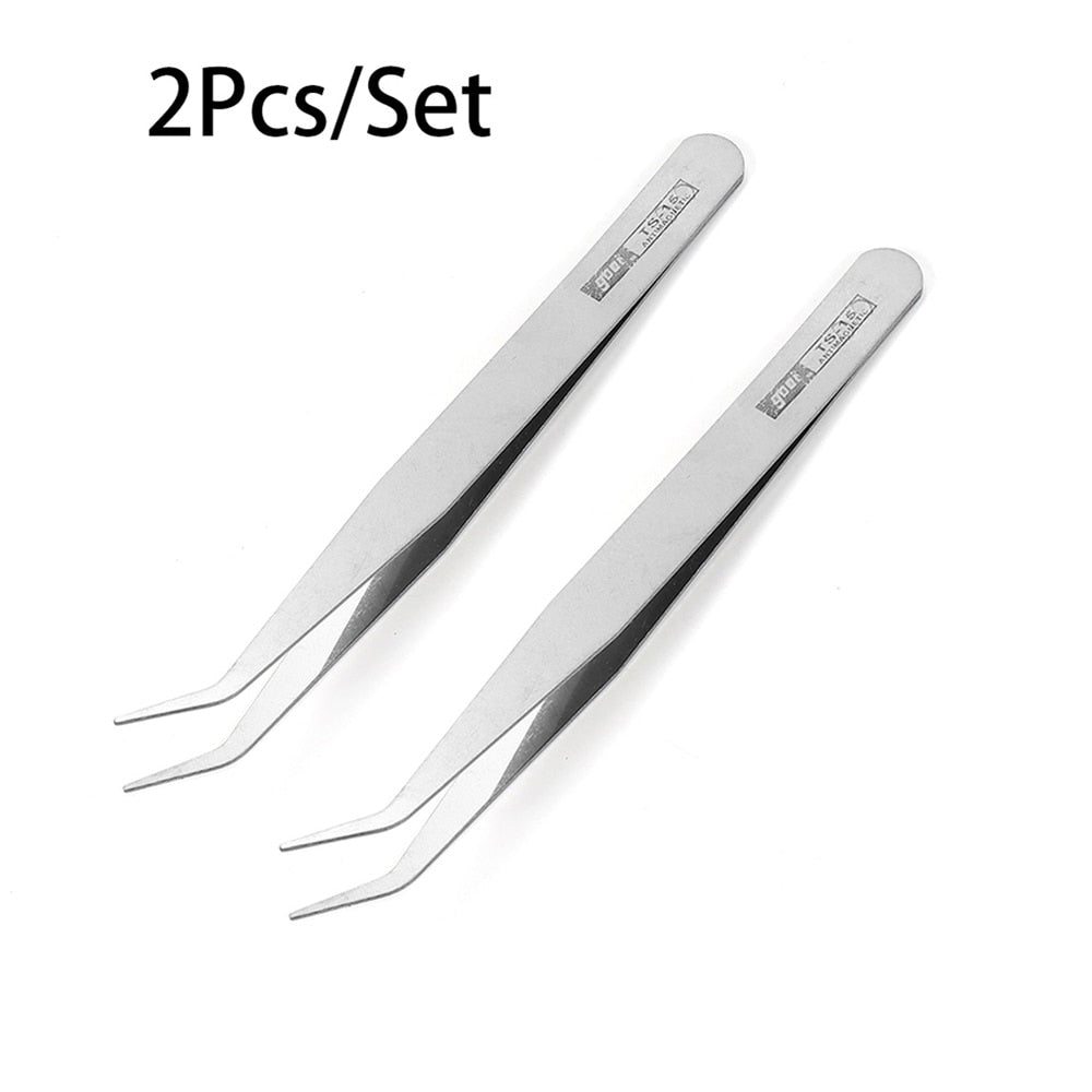 2pcs Anti-Static Bend Long-Nose Tweezers for Bead & Jewelry Sewing