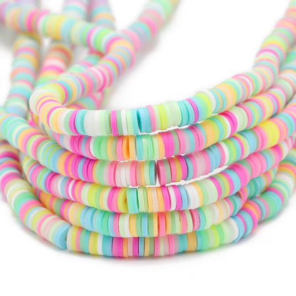 6mm Mixed Color Flat Round Polymer Clay Beads