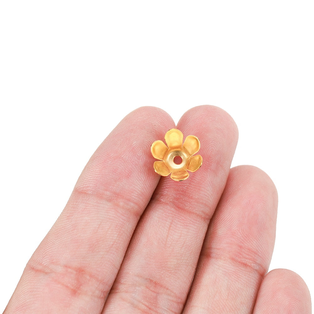 Gold Bronze 6-Leaf Flower Bead Caps, 50pcs