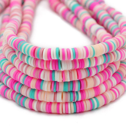 6mm Mixed Color Flat Round Polymer Clay Beads