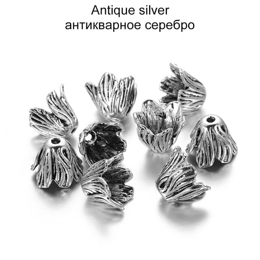 Gold Alloy Hollow Flower Bead Caps, 2 Pcs
