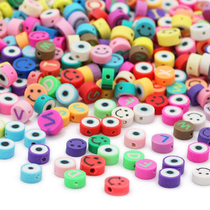 50pcs 10MM Mixed Color Letter & Smile Polymer Clay Beads