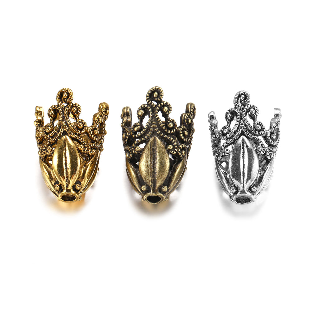 Gold Alloy Hollow Flower Bead Caps, 2 Pcs