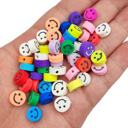 50pcs 10MM Mixed Color Letter & Smile Polymer Clay Beads