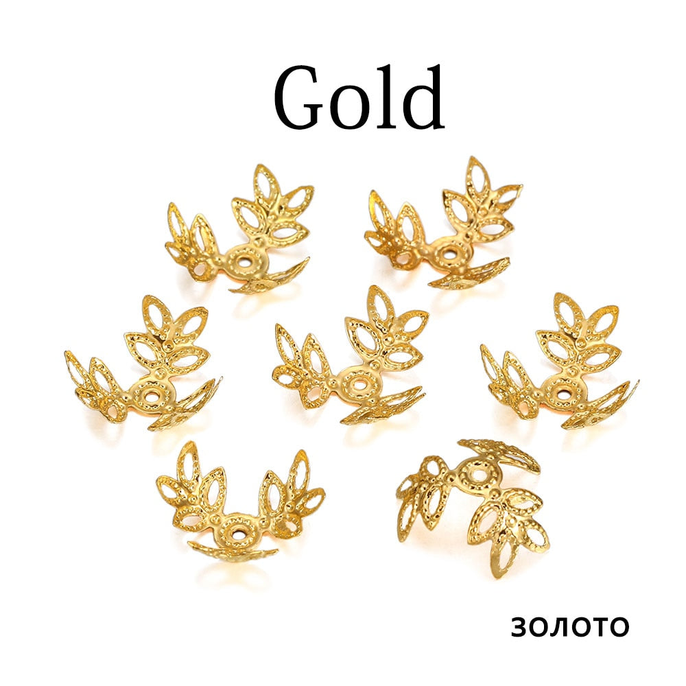 16x16mm KC Gold Triple Leaves Spacer Bead Caps, 100pcs