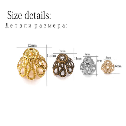 Antique Metal Wine Cup Flower Bead Caps, 100pcs