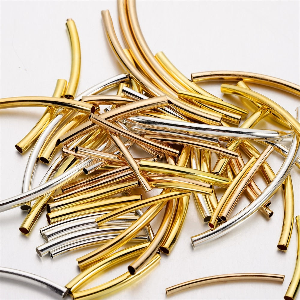 Stripe Copper Curve Tube Spacer Beads 25-30mm, 50-100pcs