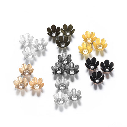 Gold Bronze 6-Leaf Flower Bead Caps, 50pcs