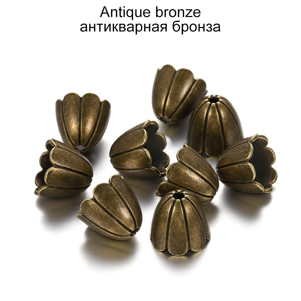 Gold Alloy Hollow Flower Bead Caps, 2 Pcs