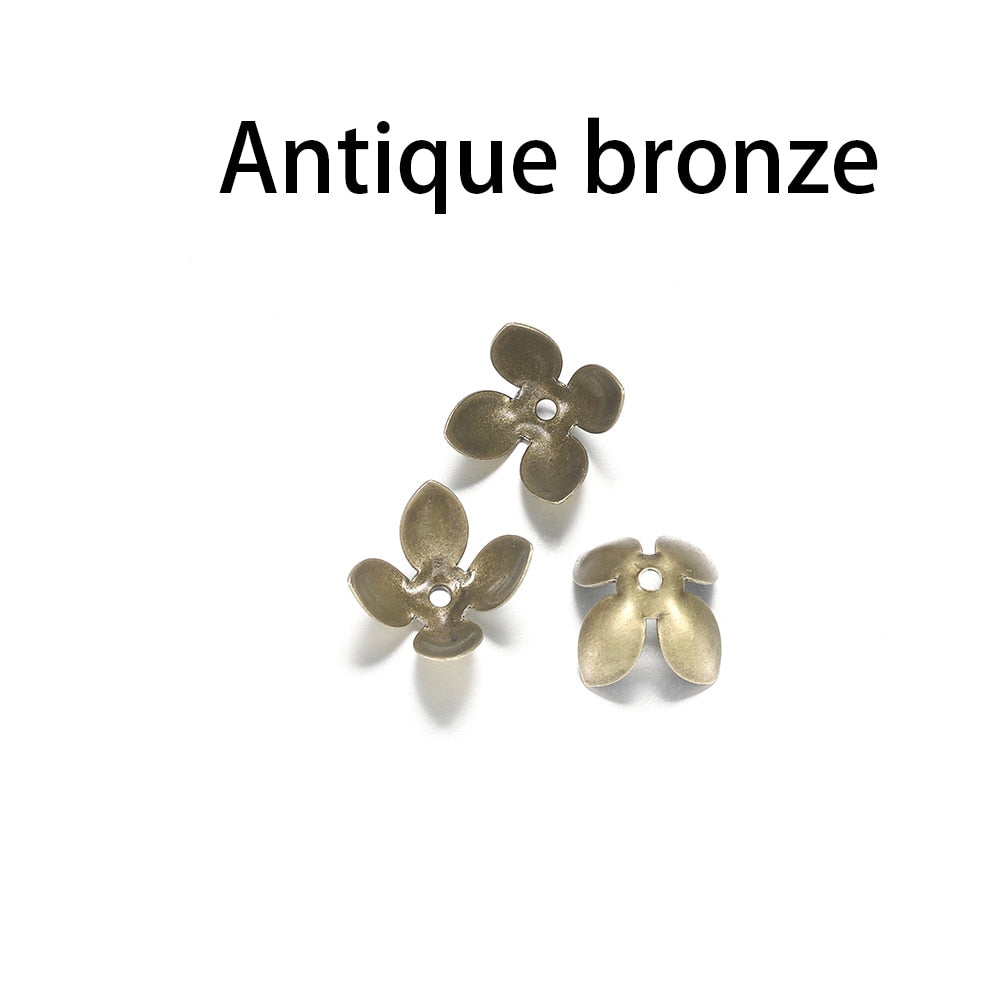 15x8mm Gold Plated Four Leaves Bead Caps, 50pcs
