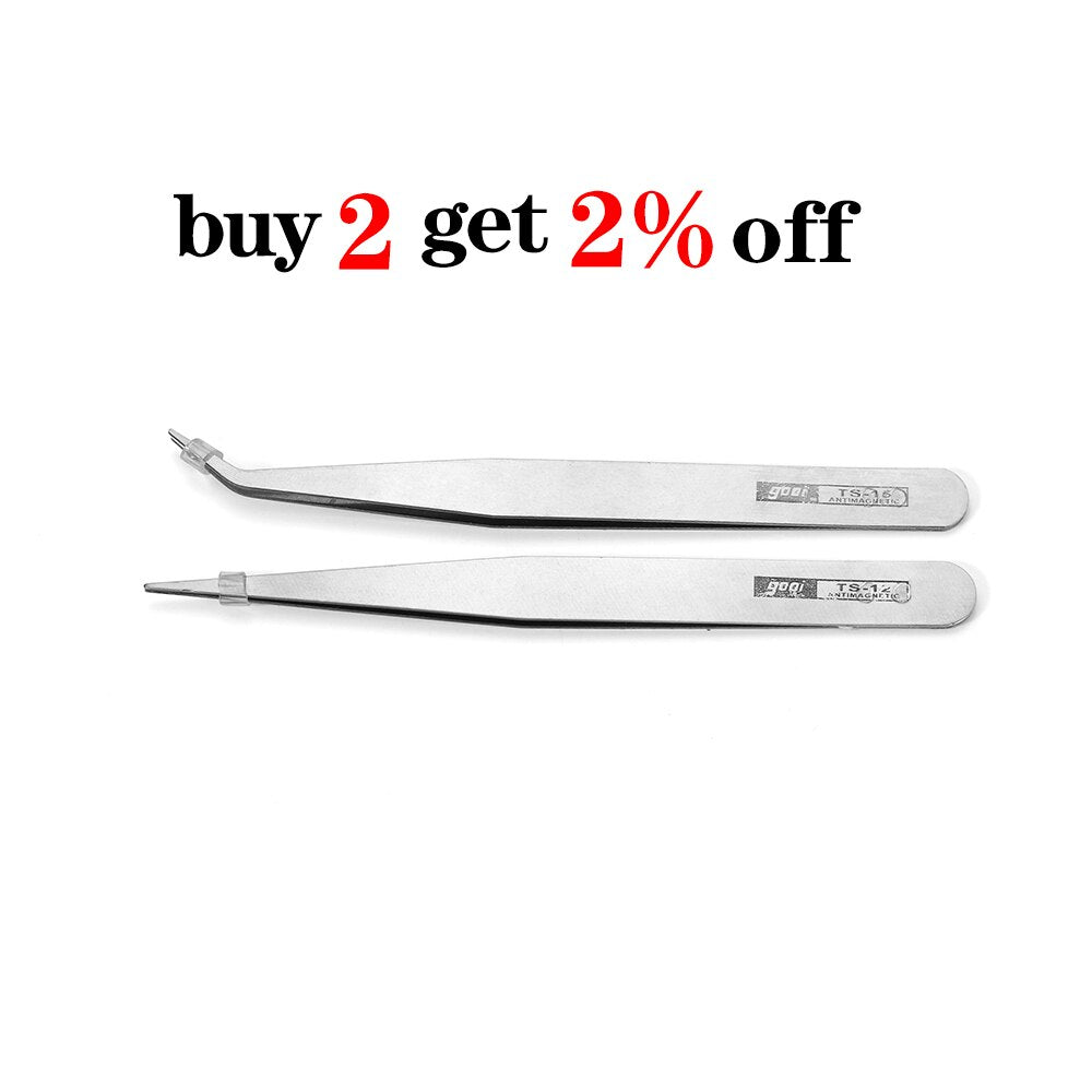 2pcs Anti-Static Bend Long-Nose Tweezers for Bead & Jewelry Sewing