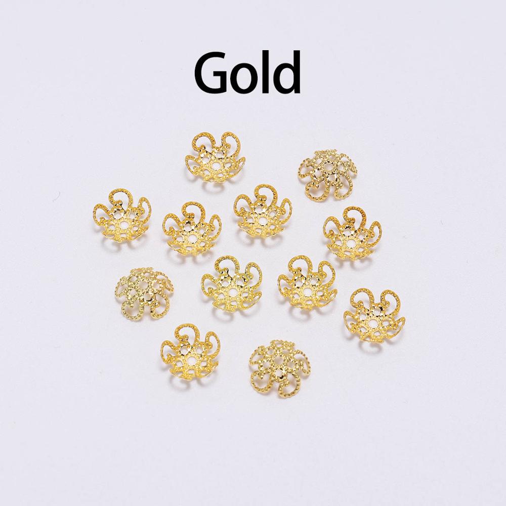 8, 10mm Gold Metal Hollow Flower Bead Caps, 100pcs