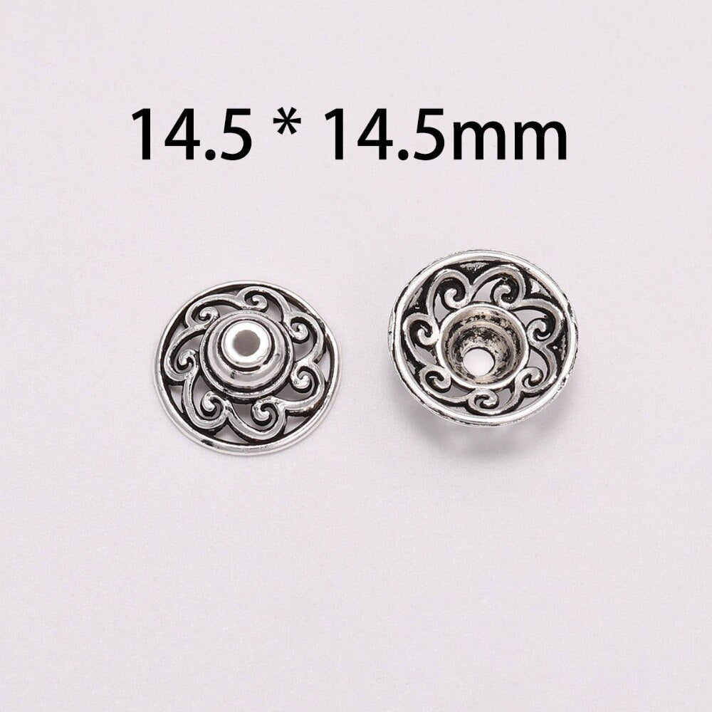 14,5 mm tibetische Sonnenblumen-Antik-Perlenkappen, 20 Stück