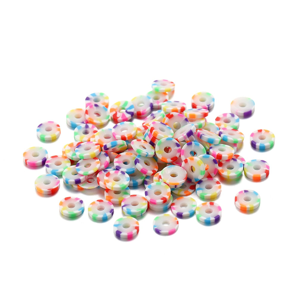 6-8mm Flat Round Polymer Clay Beads Mix