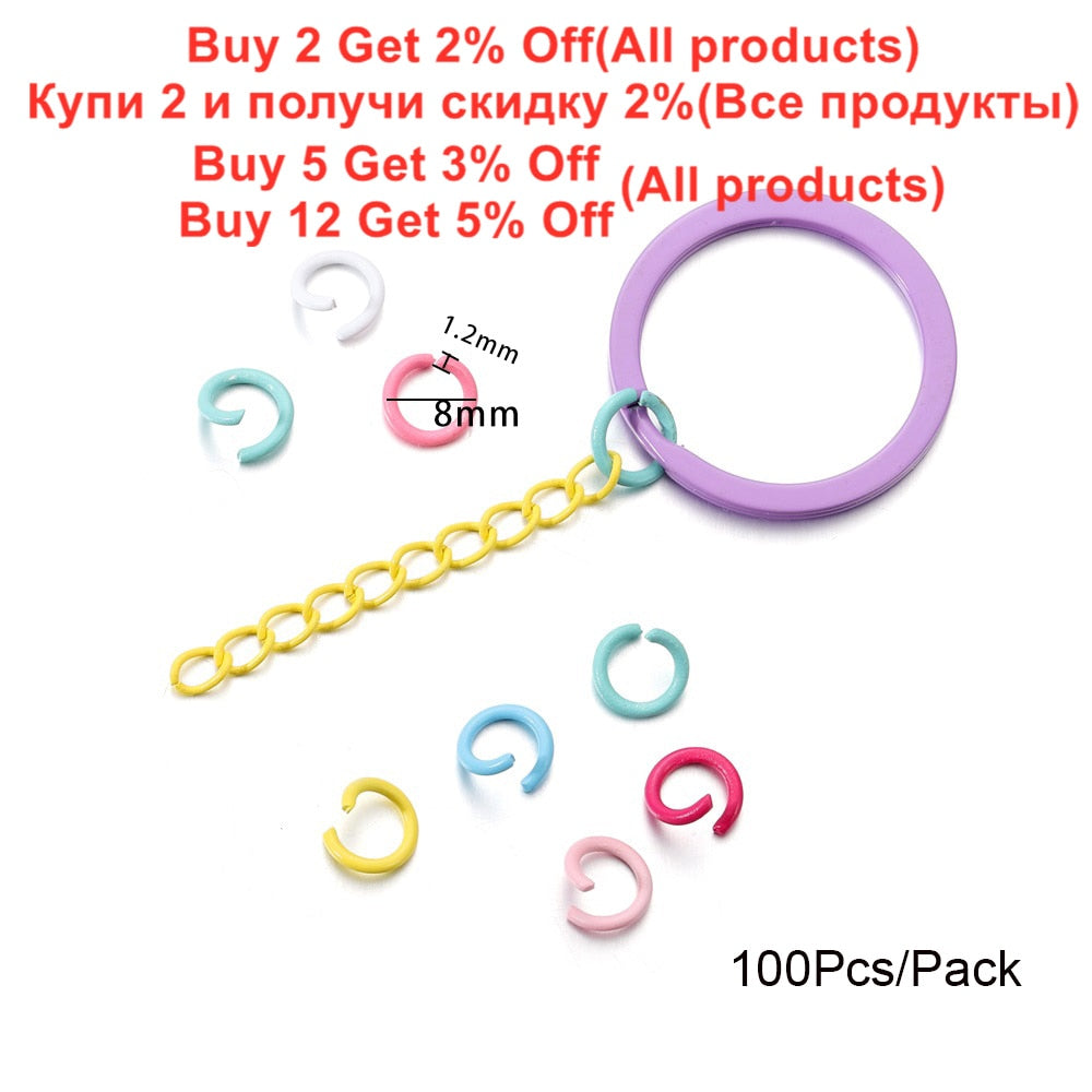 1.2x8mm Colorful Metal Jump Rings, 100pcs