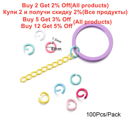 1.2x8mm Colorful Metal Jump Rings, 100pcs