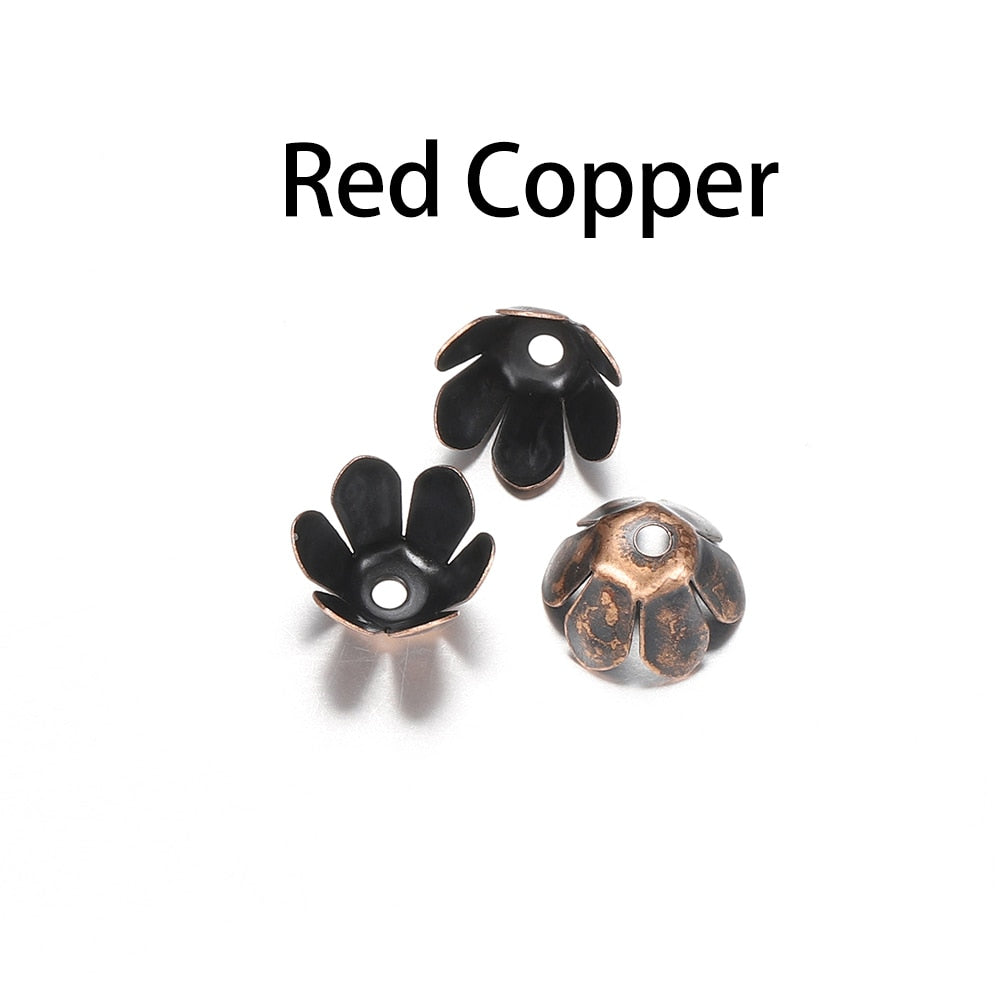Gold Bronze 6-Leaf Flower Bead Caps, 50pcs