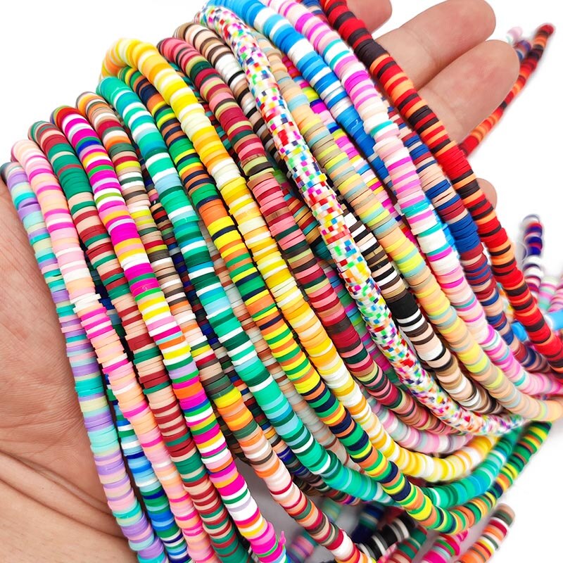 6mm Mixed Color Flat Round Polymer Clay Beads