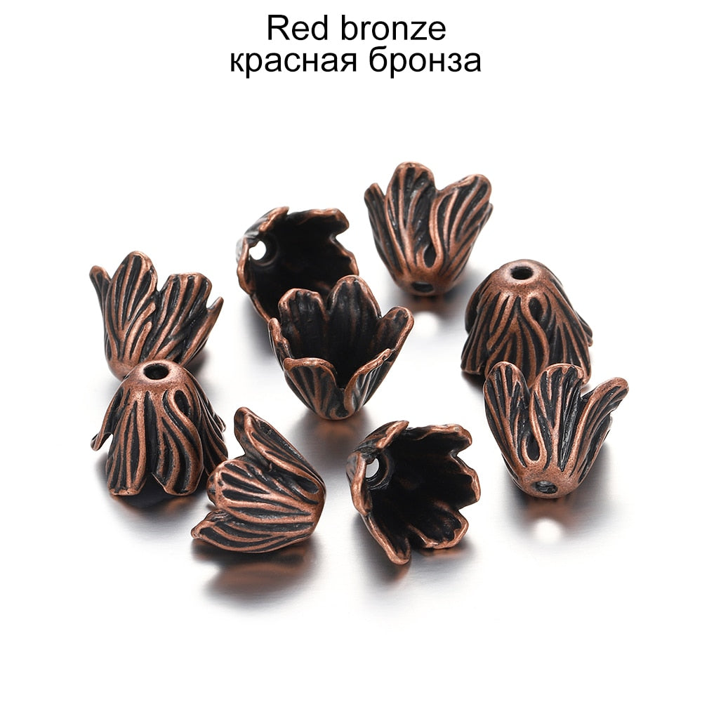 Gold Alloy Hollow Flower Bead Caps, 2 Pcs