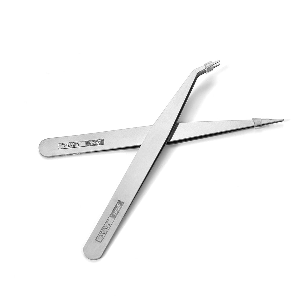 2pcs Anti-Static Bend Long-Nose Tweezers for Bead & Jewelry Sewing