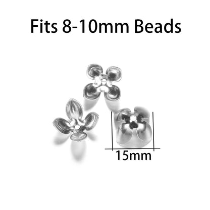 15x8mm Gold Plated Four Leaves Bead Caps, 50pcs