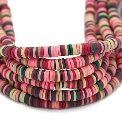 6mm Mixed Color Flat Round Polymer Clay Beads