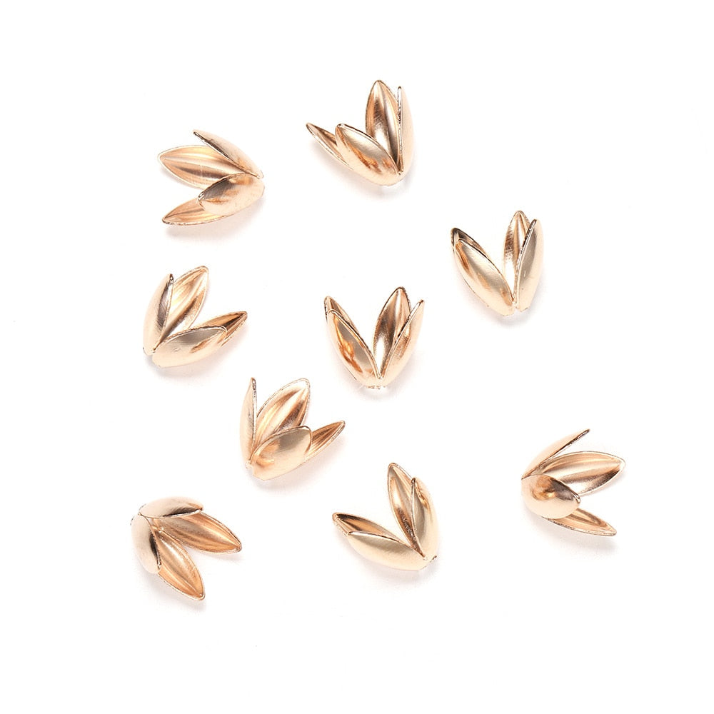 Gold Plated Flower Bead Caps, 100pcs
