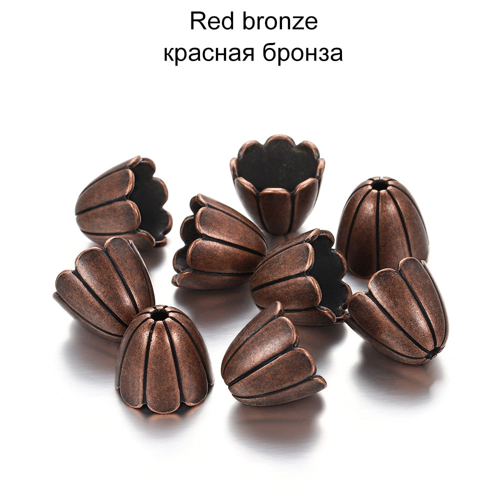 Gold Alloy Hollow Flower Bead Caps, 2 Pcs